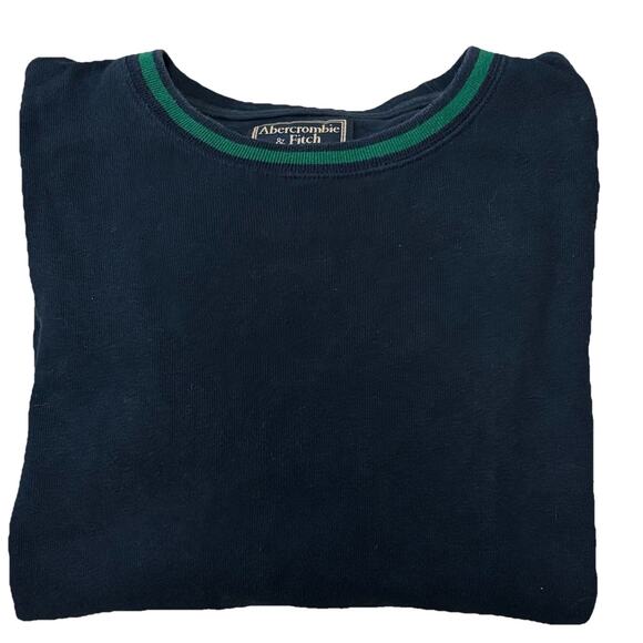 Vintage Abercrombie & Fitch Men's Navy Blue Green Trim XL Knit Cotton Crew Neck - Picture 1 of 6